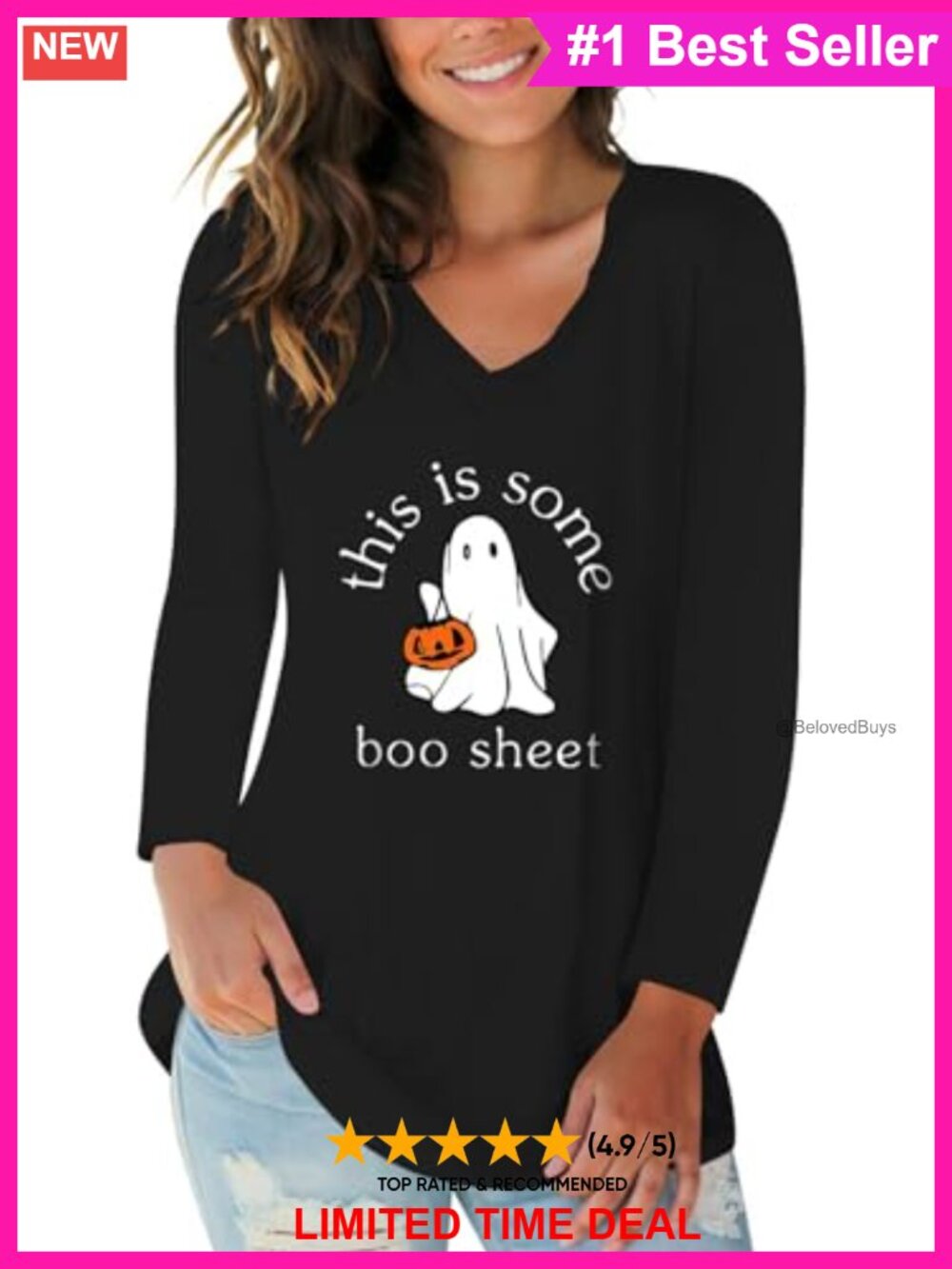 Long Sleeve V-Neck Graphic Tee Casual Tunic Top